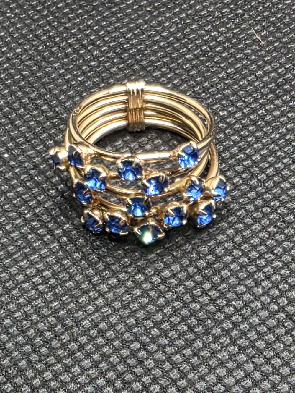 Vintage 5-Band Goldtone Blue Rhinestone Harem Stackable Ring Size 5